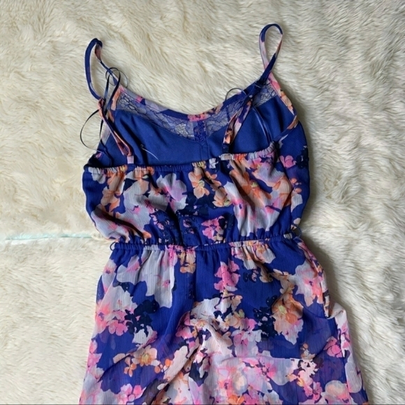 🎀👗 NWT Candie's Dress Blue Floral Sheer Chevron - Picture 3 of 8